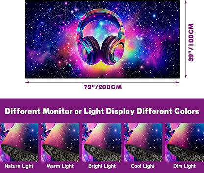 Galaxy Game Area Rug Music Headphone Rugs Colorful Throw Rug Non-Slip Carpet Doormats for Living Room Bedroom Apartment Dorm Floor Mat 79 in x 39 in