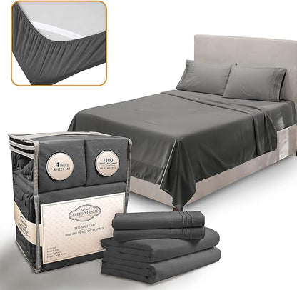 Queen Sheet Set - Luxury Hotel Bed Sheet - Soft Cooling Sheets with Elastic Corner Straps - Deep Pockets Microfiber Bedsheet - Bedding Sheets & Pillowcases - 4 Piece (Queen Size, Gray)