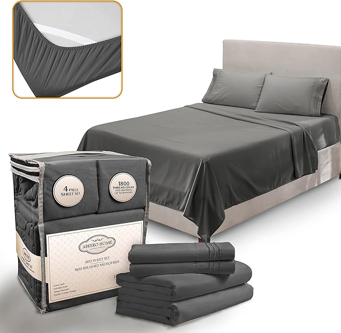 Twin Sheets Set - Luxury Hotel Bed Sheet - Soft Cooling Sheets with Elastic Corner Straps - Deep Pockets Microfiber Bedsheets - Bedding Sheet & Pillowcases Sets - 3 PC (Twin Size, Gray)