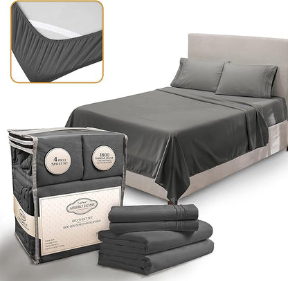 Twin Sheets Set - Luxury Hotel Bed Sheet - Soft Cooling Sheets with Elastic Corner Straps - Deep Pockets Microfiber Bedsheets - Bedding Sheet & Pillowcases Sets - 3 PC (Twin Size, Gray)