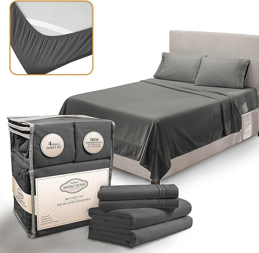 King Size Sheets Set Cooling - Luxury Hotel Sheet - Soft Bed Sheet with Elastic Corner Straps - Deep Pockets Microfiber Bedsheet - Bedding Sheets & Pillowcases - 4 Piece (King, Gray)