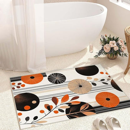 2x3 Entryway Area Rug Orange Black White Bathroom Rug Non Slip Machine Washable Low Pile Small Carpet Kitchen Bedroom Door Mat Entrance