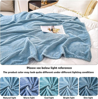 NEWCOSPLAY Super Soft Queen Blanket Light Blue Premium Silky Flannel Fleece Leaves Pattern Lightweight Bed Blanket All Season Use (Light Blue, Queen(90"x90"))