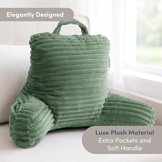 Nestl Reading Pillow for Kids & Teens with Shredded Memory Foam, Luxe Cut Plush Backrest Pillows for Reading and Gaming, For use on Couch, Bed, Floor, Adjustable Support with Washable Cover Sage Green
