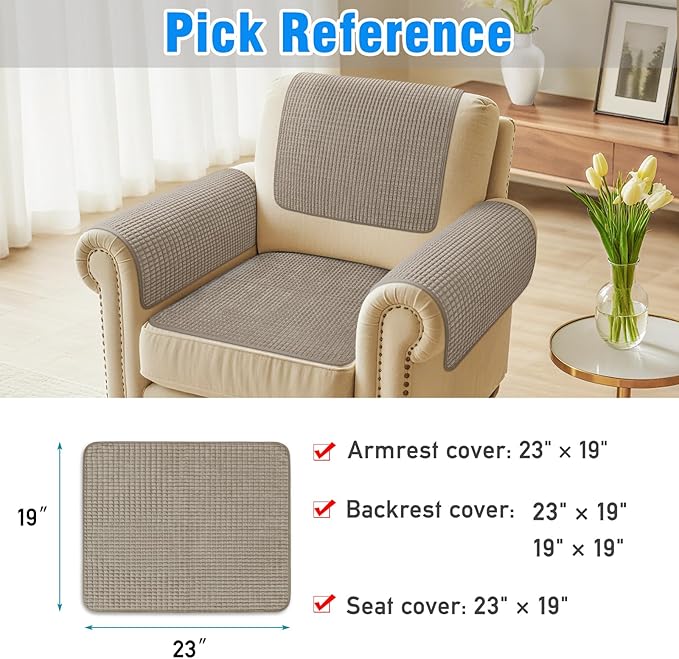 Couch Arm Covers, Sofa Arm Covers, Waterproof Armrest Cover for Sofa, Armchair, Loveseat, Headrest Cover, Non-Slip Recliner Arm Cover, Arm Chair Covers Set of 2 (Brown, 23"×19")
