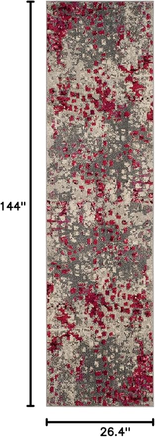 SAFAVIEH Monaco Collection Runner Rug - 2'2" x 12', Grey & Fuchsia, Boho Chic Abstract Watercolor Design, Non-Shedding & Easy Care, Ideal for High Traffic Areas in Living Room, Bedroom (MNC225R)