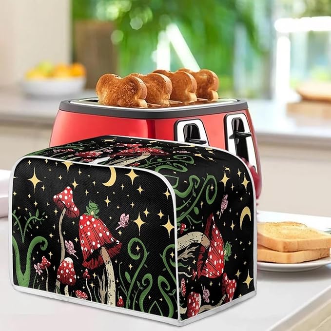 ZFRXIGN Butterfly Mushroom Toaster Cover 4 Slice Wide Slot Toaster Dust Covers Oven Cover Moon Night Kitchen Small Appliance Cover with Top Handle Home Decor Galaxy Frog