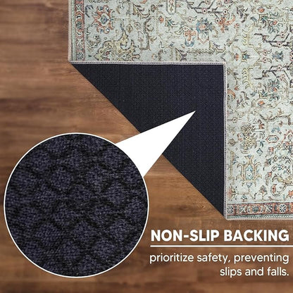 Keen Home Design 10x14 Rug - Machine Washable Area Rug with Non-Slip Backing, Ideal for Living Room, Dining Room, Bedroom - Vintage, Easy Clean, Durable, Low Pile Rug - (9'7" x 14')