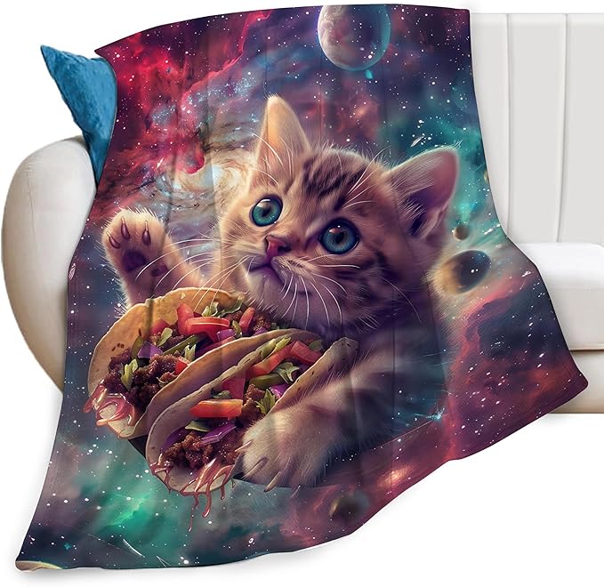 Funny Cat Print Blanket Taco Cute Kitty Animal Galaxy Throw Blankets Gifts for Couch Sofa Stuff Decor Soft Cozy Plush Flannel Bedding for Lover Men Women 40"x50"