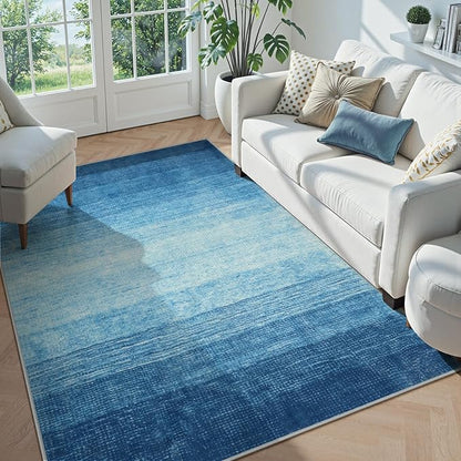 Wonnitar Modern Ombre Area Rug 4x6, Washable Blue Rugs for Living Room, Non-Slip Dining Room Throw Mat, Contemporary Indoor Accent Floor Carpet for Laundry Kitchen Entrance Mudroom (Blue, 4'x6')