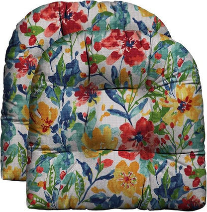 RSH DECOR: Tufted U-Shape Wicker Seat Cushions Set of 2 | 19” x 19” | All-Weather Spun Fabric | Water-Resistant | Outdoor Chair Cushions for Patio Furniture | Oakmont Hightown Festival - Made in USA
