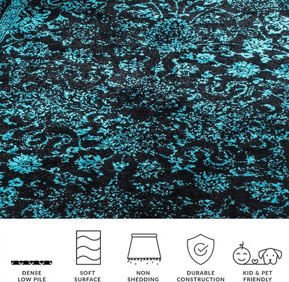 SAFAVIEH Adirondack Collection Runner Rug - 2'6" x 10', Black & Teal, Distressed Vintage Floral Design, Non-Shedding & Easy to Clean, Ideal for Hallway, Foyer, Entryway, Bedroom (ADR109K)