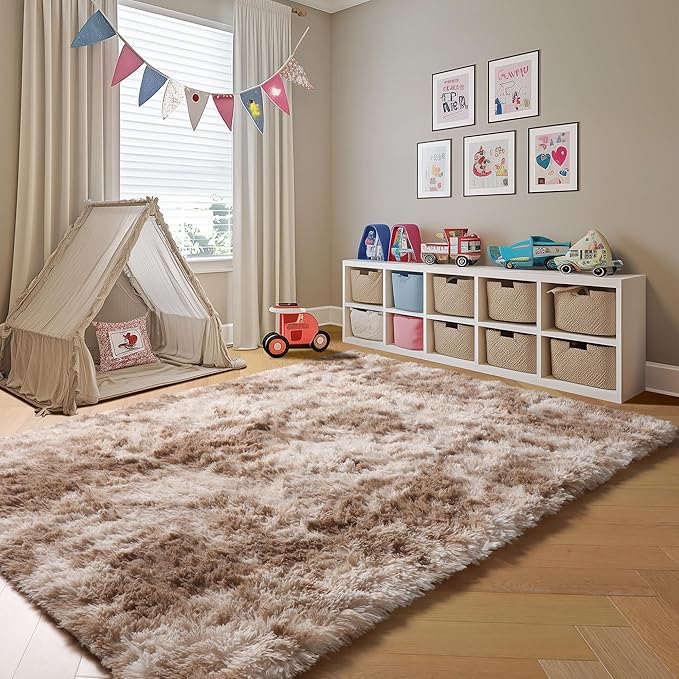 ONASAR 8x10 Area Rugs for Living Room, Tie-Dyed Beige Large Fluffy Bedroom Rug, Washable Soft Plush Thick Shaggy Big Floor Carpet for Kids Boy Girls Teen Dorm Nursery Indoor Home Decor Aesthetic