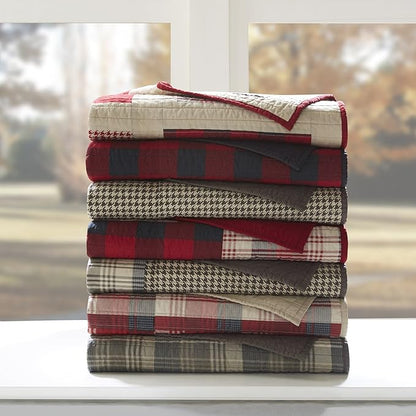 Woolrich Luxury Quilted Throw - Cabin Lifestyle, Patchwork with Moose Design All Season, Lightweight and Breathable Cozy Bedding Layer Throws for Couch Sofa, 50" W x 70" L, Tasha Red