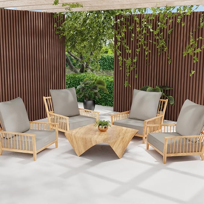 Outdoor Olefin Water-Resistant Deep Seat Cushion Set, 2PCS Weather and Fade Resistant 24''x 24''x 6'' Patio Furniture Seat Cushion, Thickened Sofa Chair Pad for Lawn, Garden, Gray Apricot