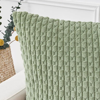 Kevin Textile 14x36 Inch Long Lumbar 1 Pack Boho Decorative Throw Pillow Cover Soft Striped Corduroy Rectangle Cushion Case Farmhouse Solid Color Accent for Living Room Couch Sofa Bed, Sage Green