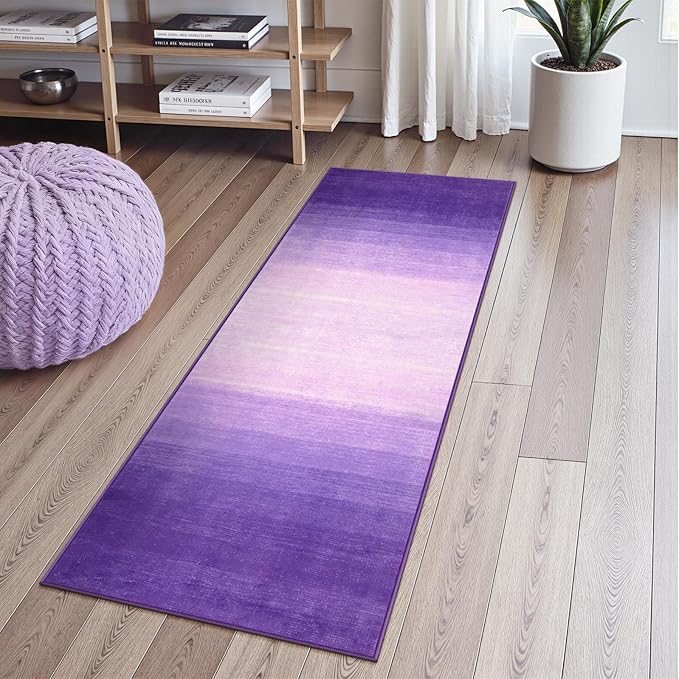 Wonnitar Washable Purple 2x6 Runner Rug, Non-Skid Modern Ombre Bathroom Runner, Non-Shedding Soft Low Pile Laundry Room Rug Contemporary Carpet Runner for Bath Kitchen Hallway (Purple, 2'x6')