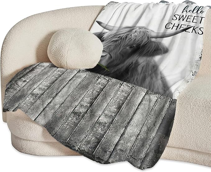 Funny Highland Cow Throw Blanket - Farm Cow Gifts & Decor, Soft Warm Cozy Fleece Blanket for Couch, Sofa, Bed - 80"x60"