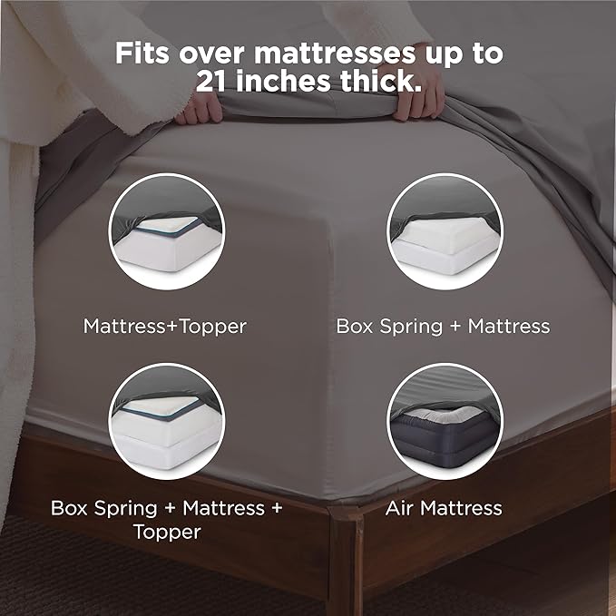 Bedsure Deep Pocket Queen Sheets Set - Fits Mattresses Up to 21 Inches Thick - 4 Piece GentleSoft Bed Sheets, Moisture Wicking, Soft & Cooling Bedsheet & Pillowcases, Easy & Secure Fit, Dark Grey