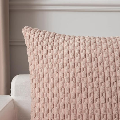 Kevin Textile Valentines Day 12x24 Inch Pillow Cover 1 Pack Boho Decorative Soft Striped Corduroy Lumbar Farmhouse Accent Rectangle Cushion Case for Living Room Couch Sofa Bed, Light Pink
