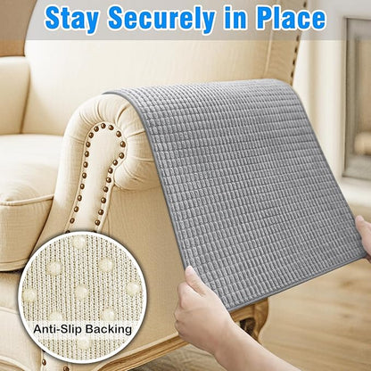 Couch Arm Covers, Sofa Arm Covers, Waterproof Armrest Cover for Sofa, Armchair, Loveseat, Headrest Cover, Non-Slip Recliner Arm Cover, Arm Chair Covers Set of 2 (Gray, 19"×19")