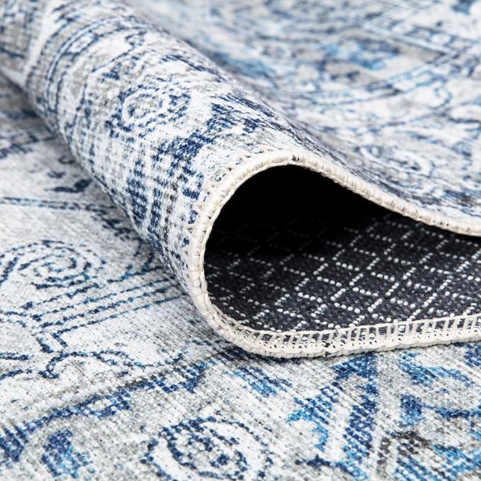 Bloom Rugs Washable Non-Slip 8' x 10' Rug - Blue/Gray Traditional Area Rug for Living Room, Bedroom, Dining Room, and Kitchen - Exact Size: 8' x 10'