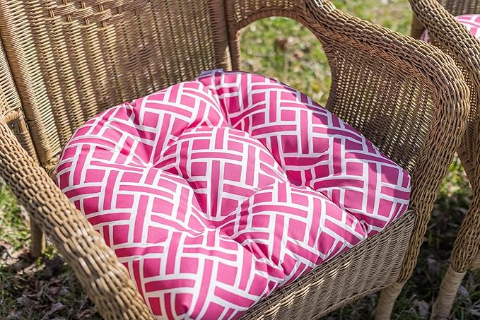 RSH DECOR: Tufted U-Shape Wicker Seat Cushions Set of 2 | 19” x 19” | All-Weather Spun Fabric | Water-Resistant | Outdoor Chair Cushions for Patio Furniture | Midnight Melody Pink
