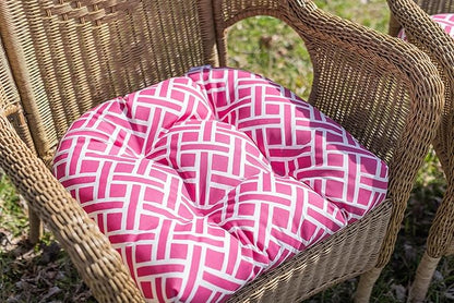 RSH DECOR: Tufted U-Shape Wicker Seat Cushions Set of 2 | 19” x 19” | All-Weather Spun Fabric | Water-Resistant | Outdoor Chair Cushions for Patio Furniture | Midnight Melody Pink