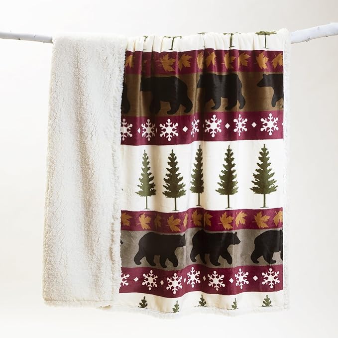 CARSTENS, INC. Ultra Premium Super Soft Plush Sherpa Fleece Oversized Throw Blanket 54" x 68", Tall Pine