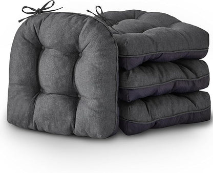 Chair Cushions for Dining Chairs, Seat Cushions for Kitchen Chairs, Indoor Seat Cushions with Ties, Tufted Foam Chair Pads, Non Slip Chair Cushions Set of 4, 15.5" x 15.5" x 4", Dark Grey