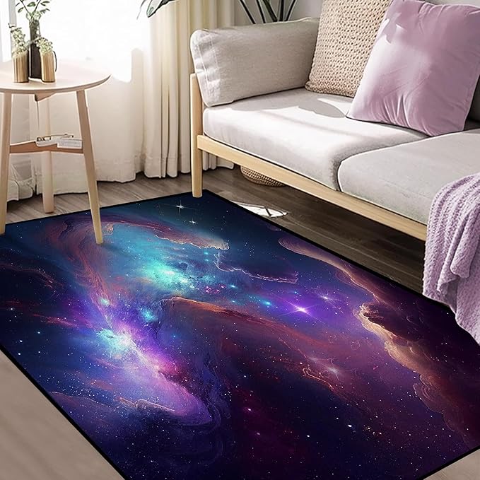 Galaxy Area Rug Bedroom Living Room for Girls Kids Boys Carpet Nebula Vortex Throw Rugs Purple Blue Cloud Floor Mat 59 in x 39 in