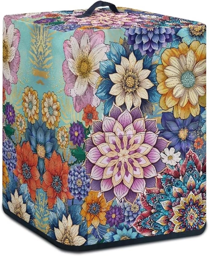 Dust Cover for Kitchen Air Fryer Accessories, Kitchen Appliance Dust Covers Dust Protection with Storage Pockets Home Kitchen Decorations, Boho Flower Purple Blue