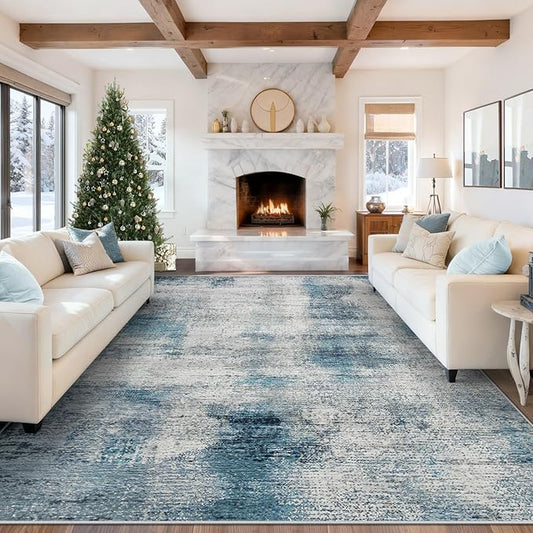 8x10 Area Rugs for Living Room: Washable Modern Abstract Rug Large Soft Non-Slip Rugs Indoor Low-Pile Carpet for Bedroom Dining Room Home Office (Blue, 8'x10')