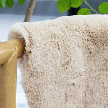 Beige Plush Faux Rabbit Shaggy Fur Rug for Living Room Large Fluffy Washable Runner Area Rugs for Bedroom 2x8 Runner Nursery Rug