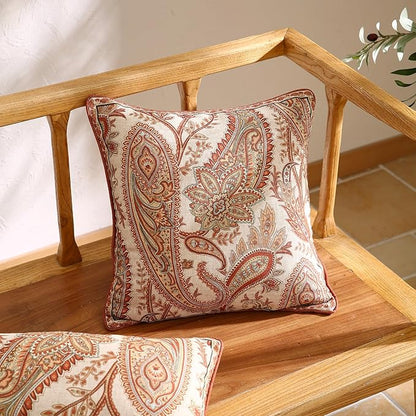 ISAENNE Design Linen Classic Vintage Throw Pillow Covers 18"x18" Pack of 2, Square Cushion Covers with Orange Yellow Paisley Style Pattern Decoration Pillowcases for Bed,Living Room,Outdoor,Car