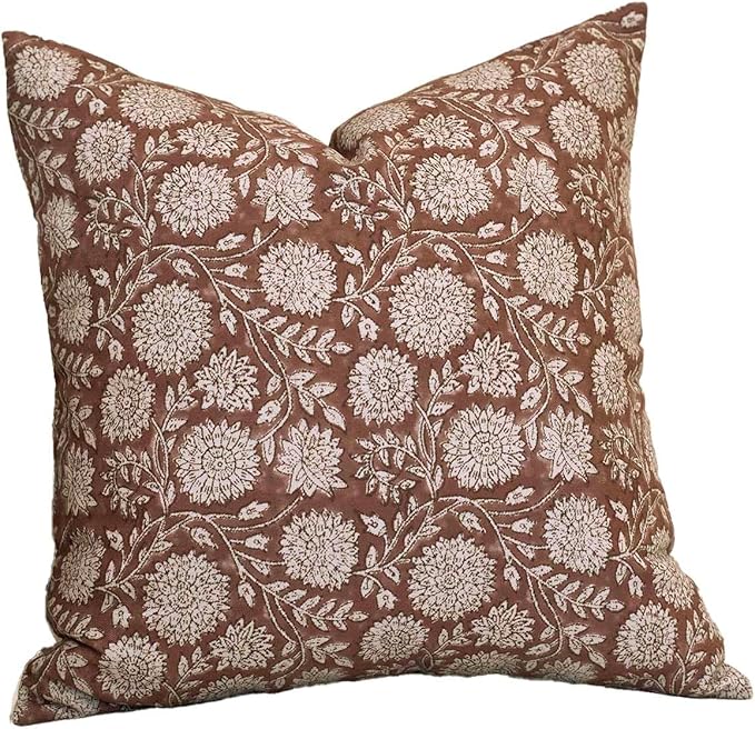 Amor Virisso Floral Pillow Covers 20x20 Throw Pillow Covers Vintage Block Print Pillow Cover Neutral Couch Pillows for Living Room Farmhouse Decorative Accent Sofa Pillows, Brown