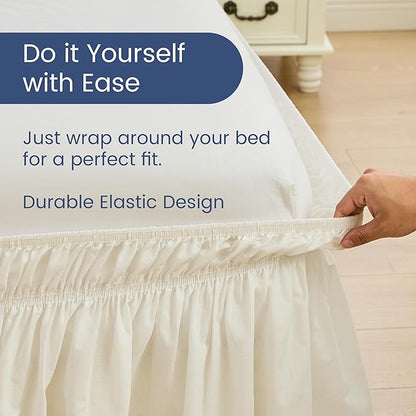 BISELINA Wrap Around Bed Skirts 17" Drop, Cotton Adjustable Elastic Dust Ruffles Easy Fit Wrinkle & Fade Resistant Soft Cozy Elegant Luxurious Bedding - White, King Size