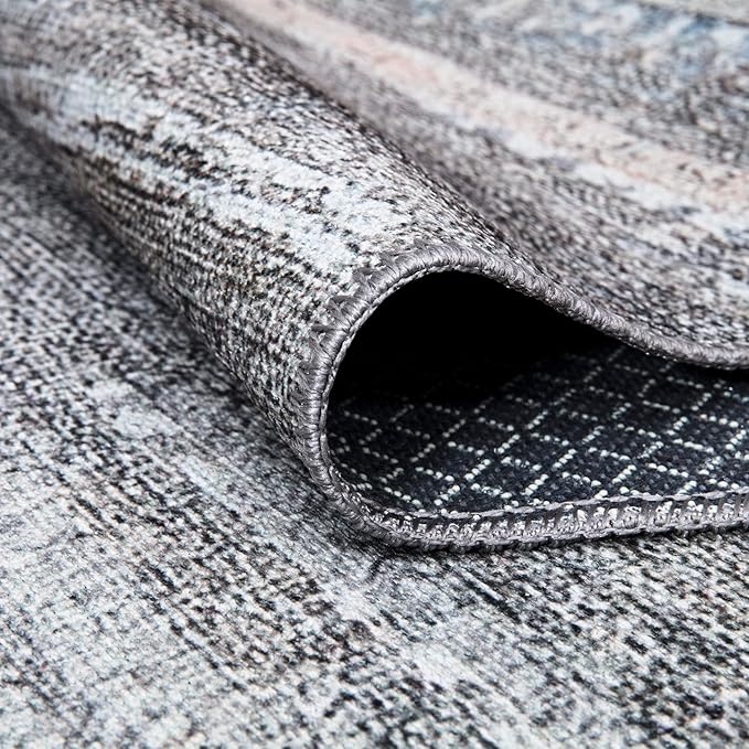 Bloom Rugs Washable Non-Slip 10 ft Runner - Gray/Blue/Blush Modern Abstract Runner for Entryway, Hallway, Bathroom, and Kitchen - Exact Size: 2.5' x 10'