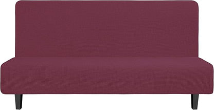 Easy-Going Stretch Futon Slipcover Armless Futon Bed Cover Furniture Protector Without Armrests with Elastic Bottom for Kids, Soft Jacquard Fabric Small Checks (Large, ASH Rose)