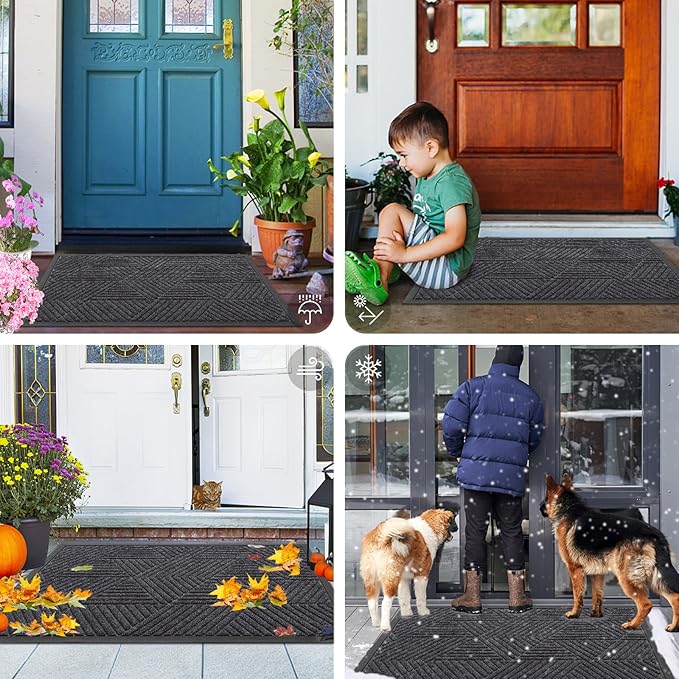 Smiry Front Door Mat Outside Entrance, Heavy Duty Sturdy Natural Rubber Doormat, Trap Dirt and Moisture, Easy Clean Low Profile Mats for Indoor Outdoor Entry, Irregular Triangle (71x24, Medium Grey)
