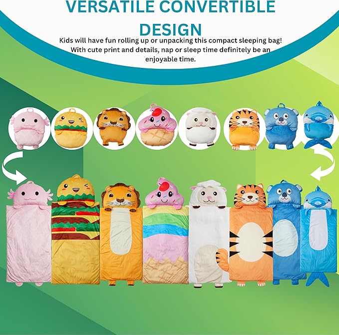Kid's Nap Buddies Character Preschool Nap Mat, Toddler Sleeping Bag with Pillow for Daycare, Ages 3+