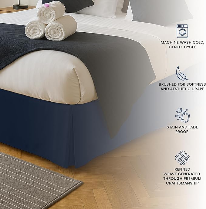 Utopia Bedding Queen Bed Skirt - Soft Quadruple Pleated Ruffle - Easy Fit with 16 Inch Tailored Drop - Hotel Quality, Shrinkage and Fade Resistant (Queen, Navy)
