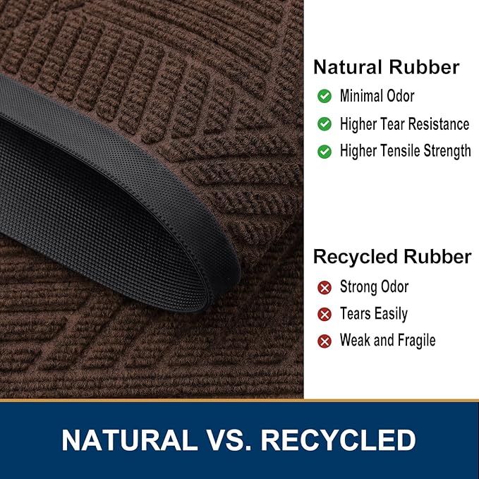 Smiry Front Door Mat Outside Entrance, Heavy Duty Sturdy Natural Rubber Doormat, Trap Dirt and Moisture, Easy Clean Low Profile Mats for Indoor Outdoor Entry, Irregular Triangle (71x24, Dark Brown)