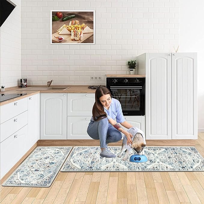 Ileading Anti Fatigue Kitchen Rugs Sets of 2 Cushioned Kitchen Mats for Floor Waterproof Kitchen Mat Set Non Slip Comfort Standing Mat for Kitchen, Office, Sink, Laundry