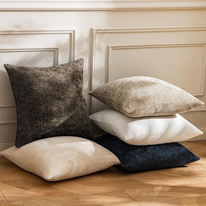 a moment Dark Brown Chenille Throw Pillow Covers 20x20 Inch Pack of 2 Modern Decorative Throw Pillow Covers Farmhouse Cross Covers Home Decor for Sofa Bedroom Living Room