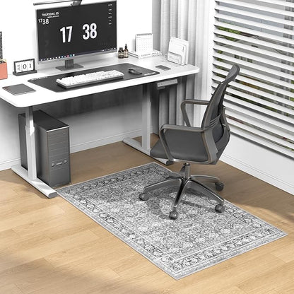 Modern Grey 30" x 48" Hard floor Chair Mats, Machine Wash Computer Chair Mat for Hardwood,Easy Glide Rolling Chairs Mat for Office & Home,Anti-Slip Floor Protector for Tile Floors,Foldable Office Mats