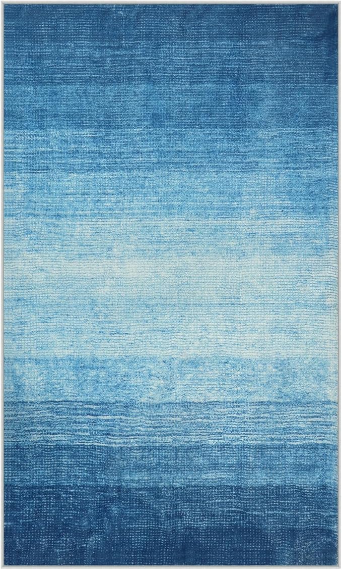 Wonnitar Ombre Blue Area Rug 3x5, Washable Modern Entry Rugs Soft Contemporary Rug for Boys Bedroom, Non-Slip Stain Resistant Bathroom Throw Carpet for Kitchen Dorm (Blue, 3'x5')