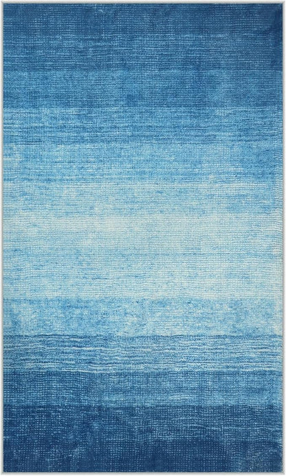 Wonnitar Ombre Blue Area Rug 3x5, Washable Modern Entry Rugs Soft Contemporary Rug for Boys Bedroom, Non-Slip Stain Resistant Bathroom Throw Carpet for Kitchen Dorm (Blue, 3'x5')