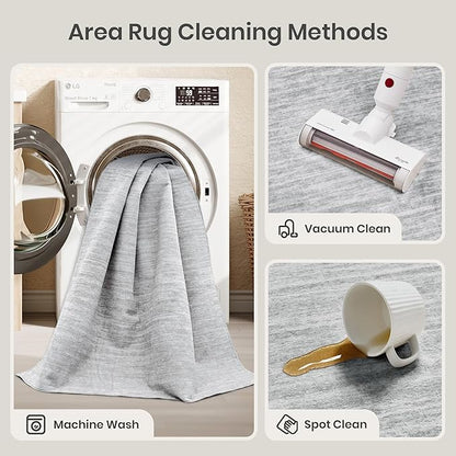 Valenrug Washable Rugs 8x10 - Non Slip 8x10 Area Rugs for Living Room, Stain Resistant Area Rugs for Bedroom, Foldable Machine Washable Area Rug(8'x10', Grey)