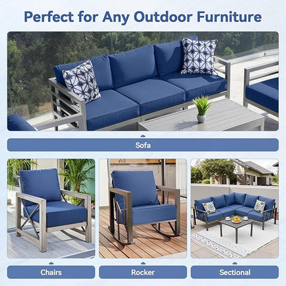 Luxury 6" Outdoor Cushions for Patio Furniture, 24x24x6" Thick Seat Cushion Set of 10, Fade Resistant Couch Chair Replacement Cushions High Density Deep Wicker Chair Cushion w/ Removable Cover, Blue